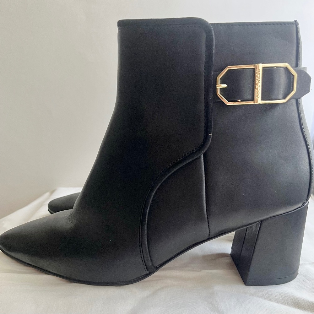 Cole Haan Ettie Buckle Pointed Toe Ankle Bootie Black Block heal